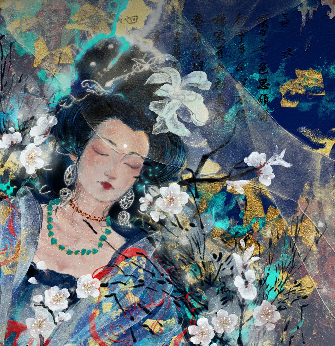 【十二花神系列】二月杏花——杨玉环插画图片壁纸 【十二花神系列】二月杏花——杨玉环插画图片壁纸