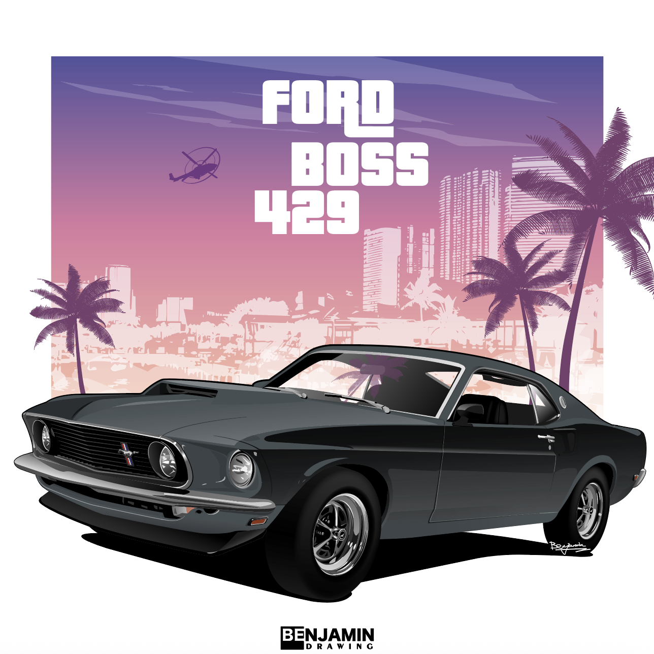 GTA风格 复古跑车插画一组插画图片壁纸 GTA风格 复古跑车插画一组插画图片壁纸