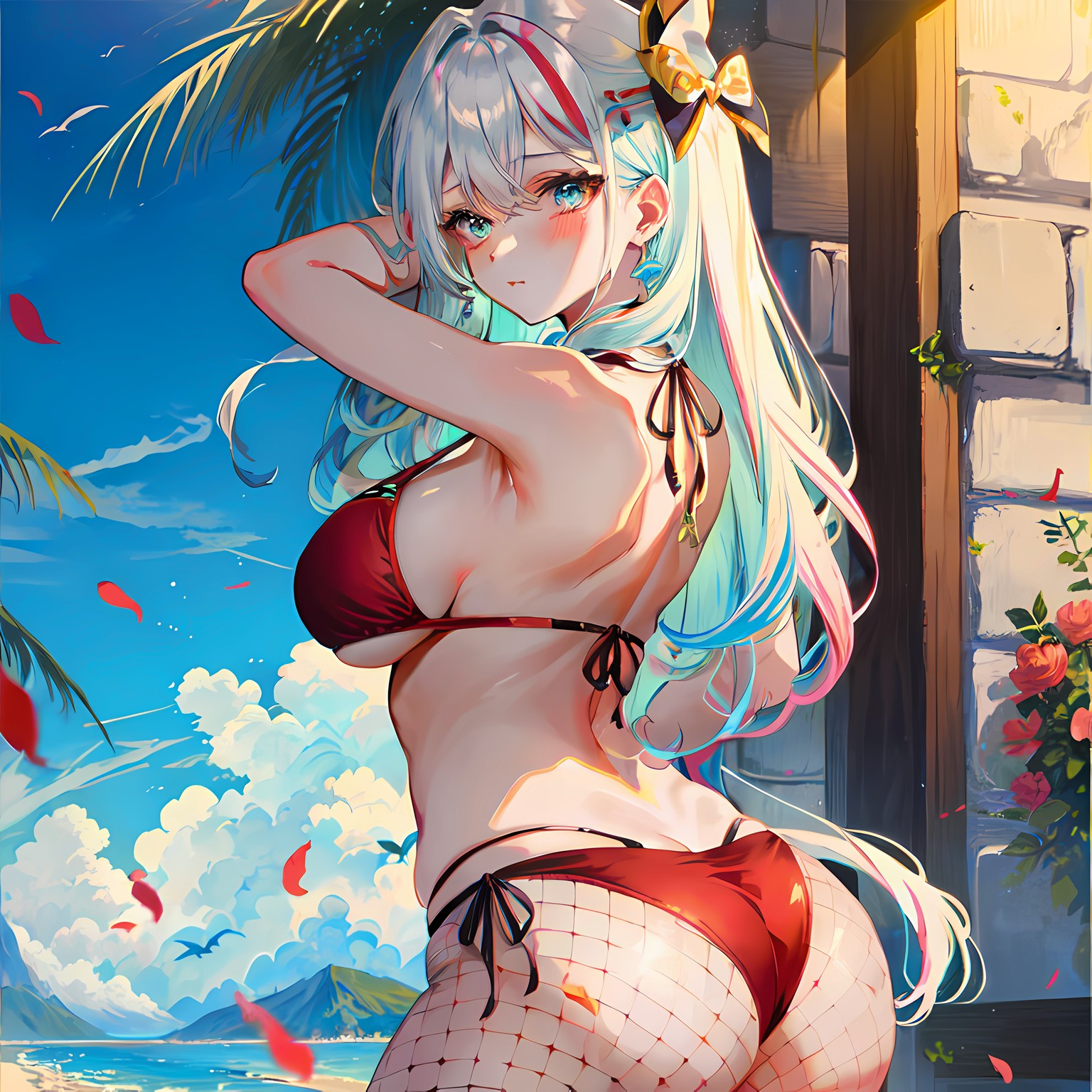 二次元美眉在海边花瓣翩翩。插画图片壁纸 二次元美眉在海边花瓣翩翩。插画图片壁纸