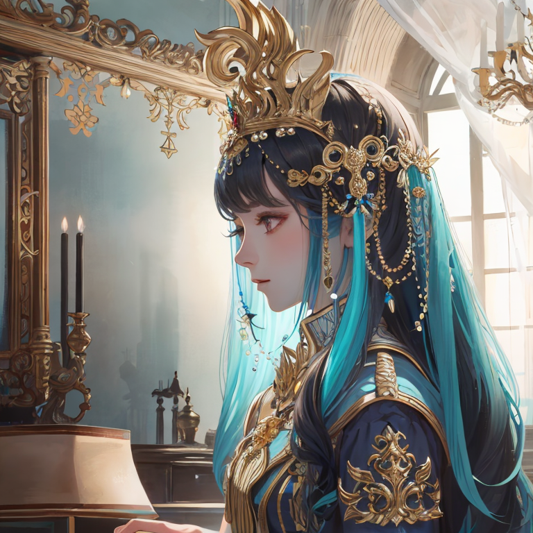 漆黑长发窗前立,一举手,皇冠题。插画图片壁纸 漆黑长发窗前立,一举手,皇冠题。插画图片壁纸