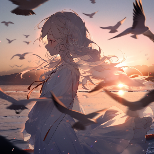 女孩与海鸥的邂逅插画图片壁纸 女孩与海鸥的邂逅插画图片壁纸