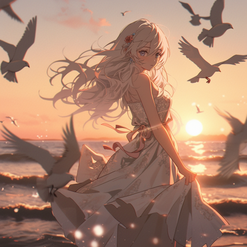 女孩与海鸥的邂逅插画图片壁纸 女孩与海鸥的邂逅插画图片壁纸