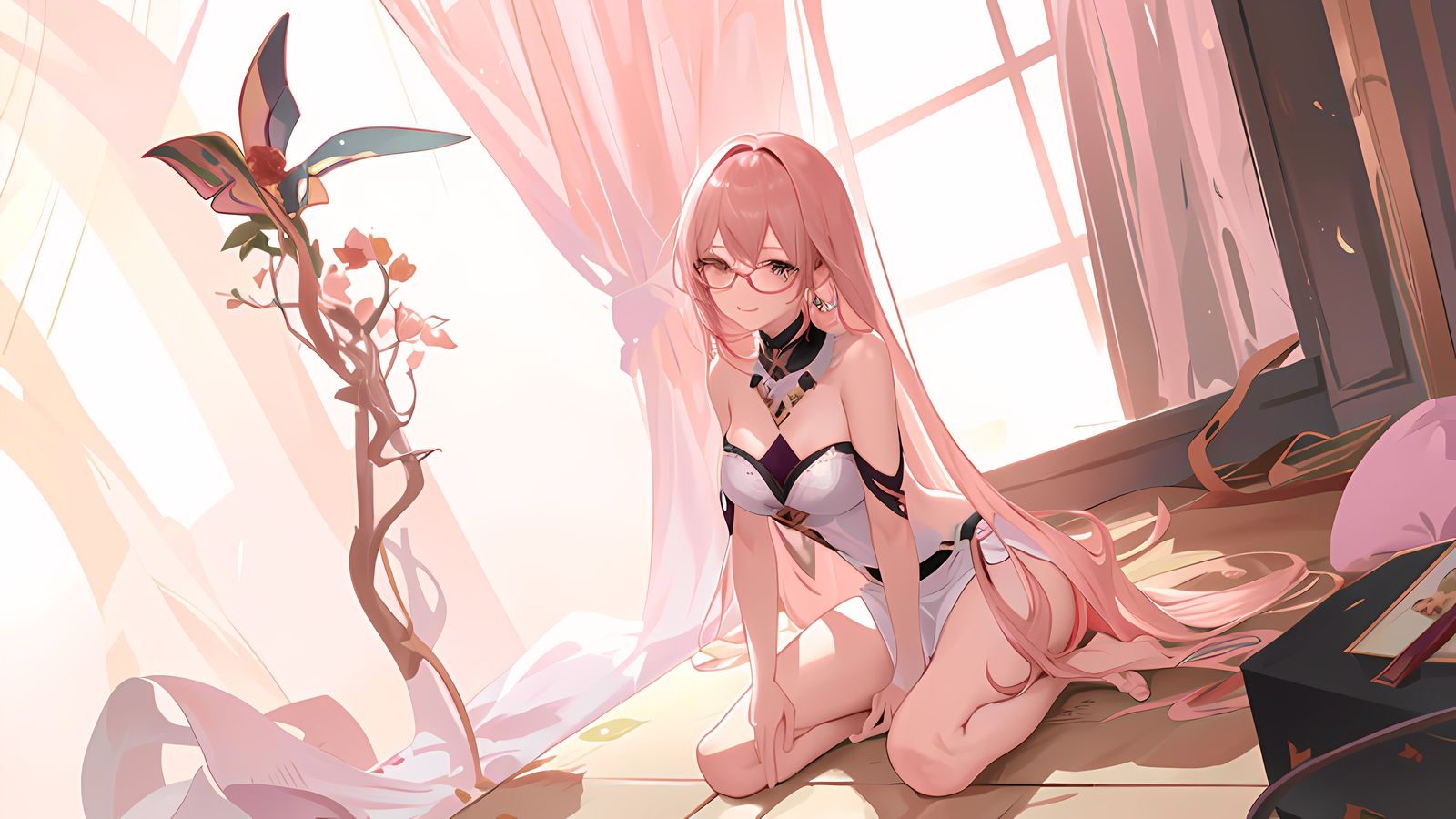 二次元女孩坐着看窗外插画图片壁纸 二次元女孩坐着看窗外插画图片壁纸
