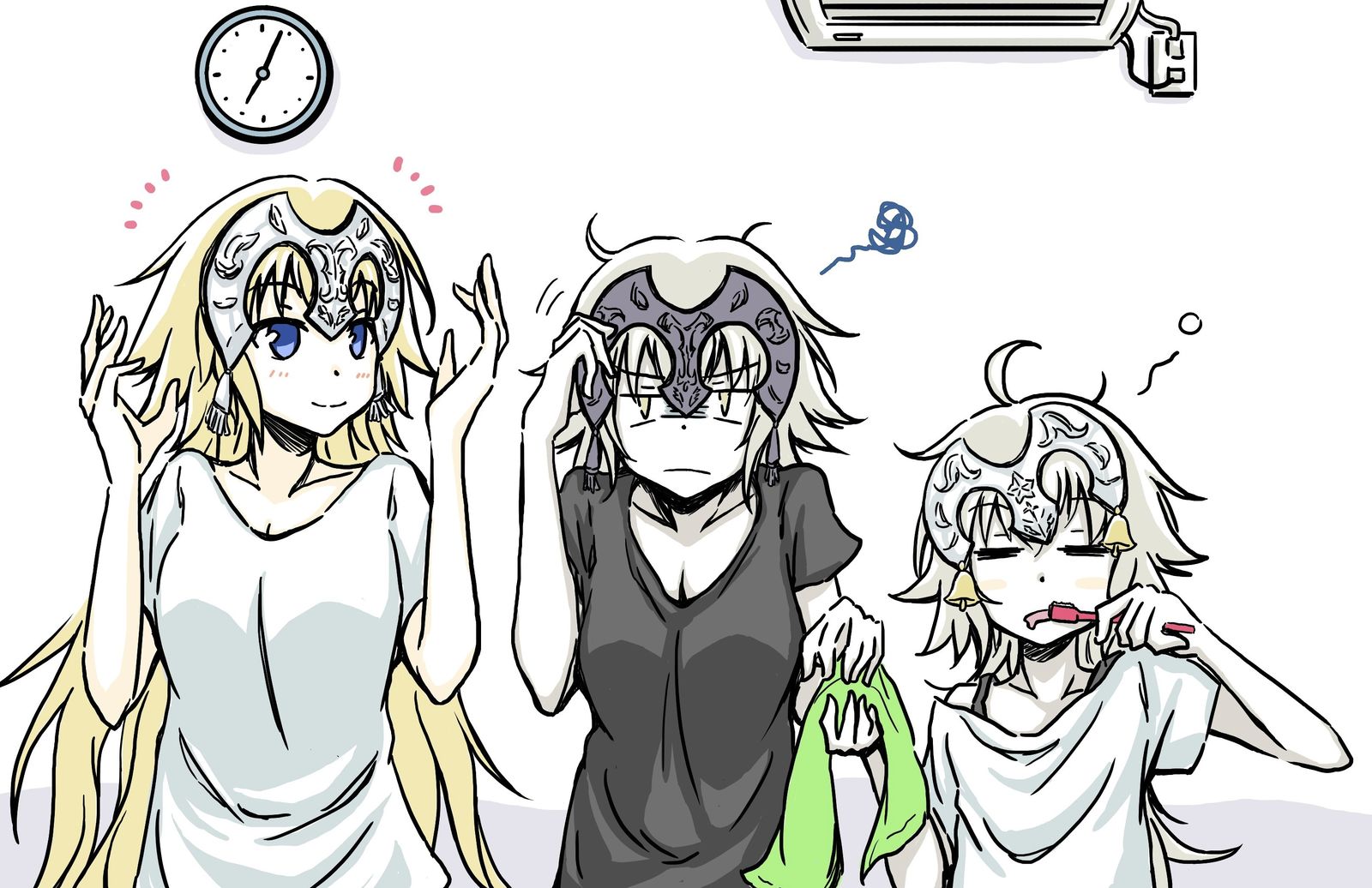 朝支度で頭のアレを調節するジャンヌ三姉妹 朝支度で頭のアレを調節するジャンヌ三姉妹