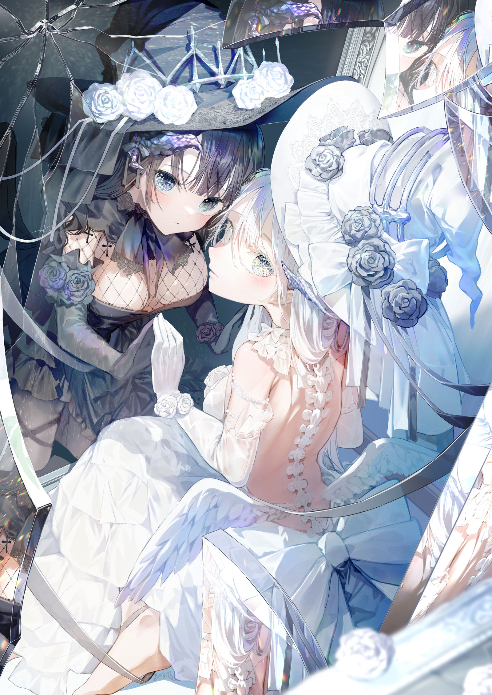 鏡の黒と白の魔女插画图片壁纸 鏡の黒と白の魔女插画图片壁纸