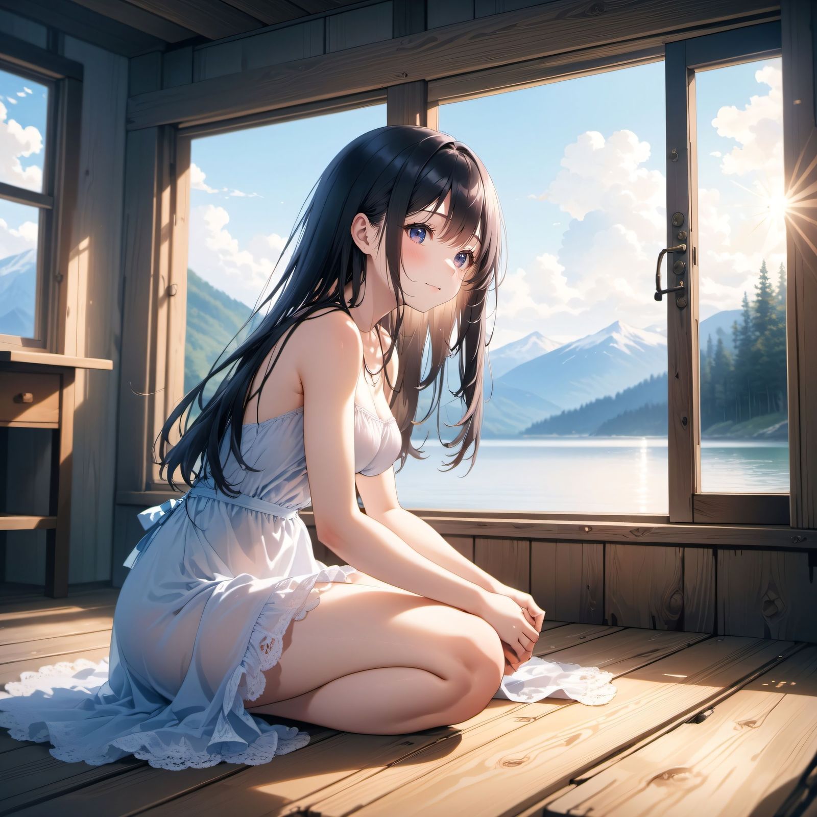 湖畔少女插画图片壁纸 湖畔少女插画图片壁纸