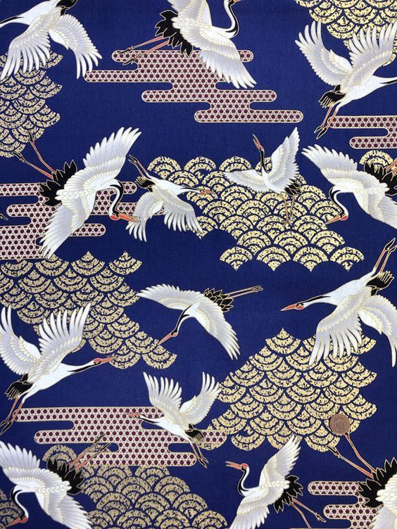 鹤纹花纹绘画素材