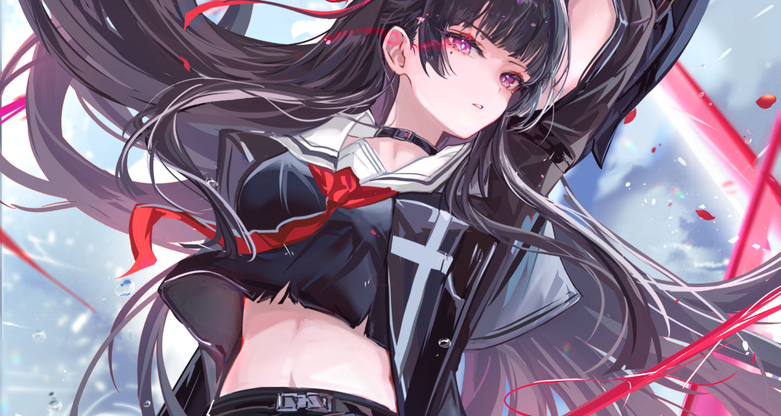  鸣潮朽叶千咲美图：天啊是黑长直水手服的千咲大人——