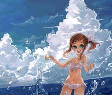 夏天的海和泳装少女