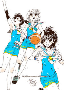 台湾竹镇高中蓝篮球女流三枪士插画图片壁纸