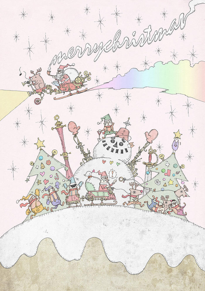 圣诞节贺卡-圣诞节堆雪人插画图片壁纸