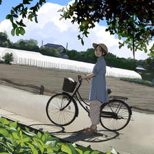 自転車と畑插画图片壁纸