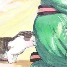 小猫咪和那孩子插画图片壁纸