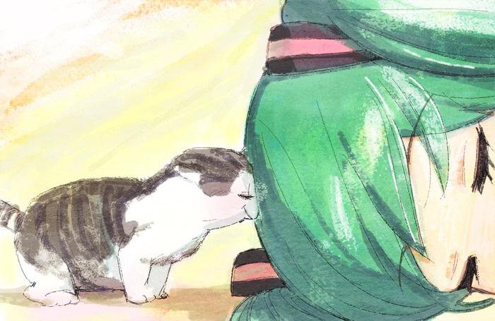 小猫咪和那孩子插画图片壁纸