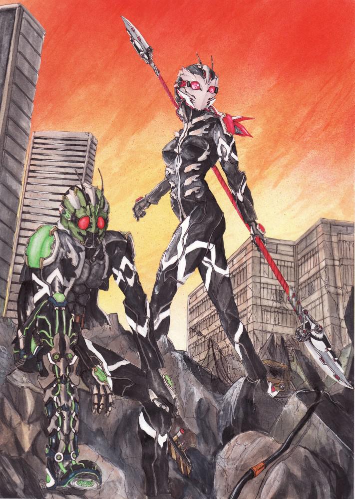 晚霞中的假面骑士们