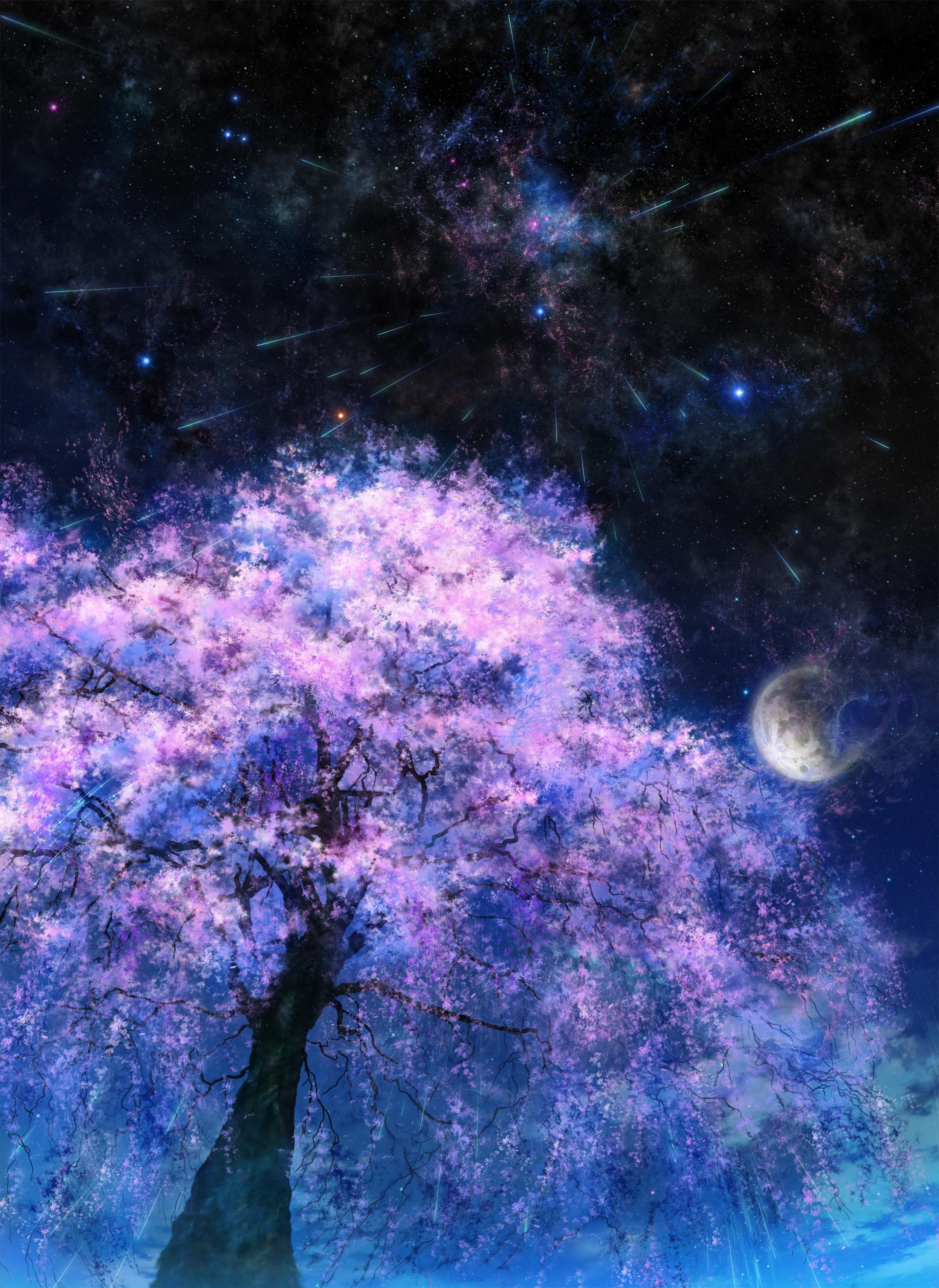 梦幻紫色星空流星雨图片