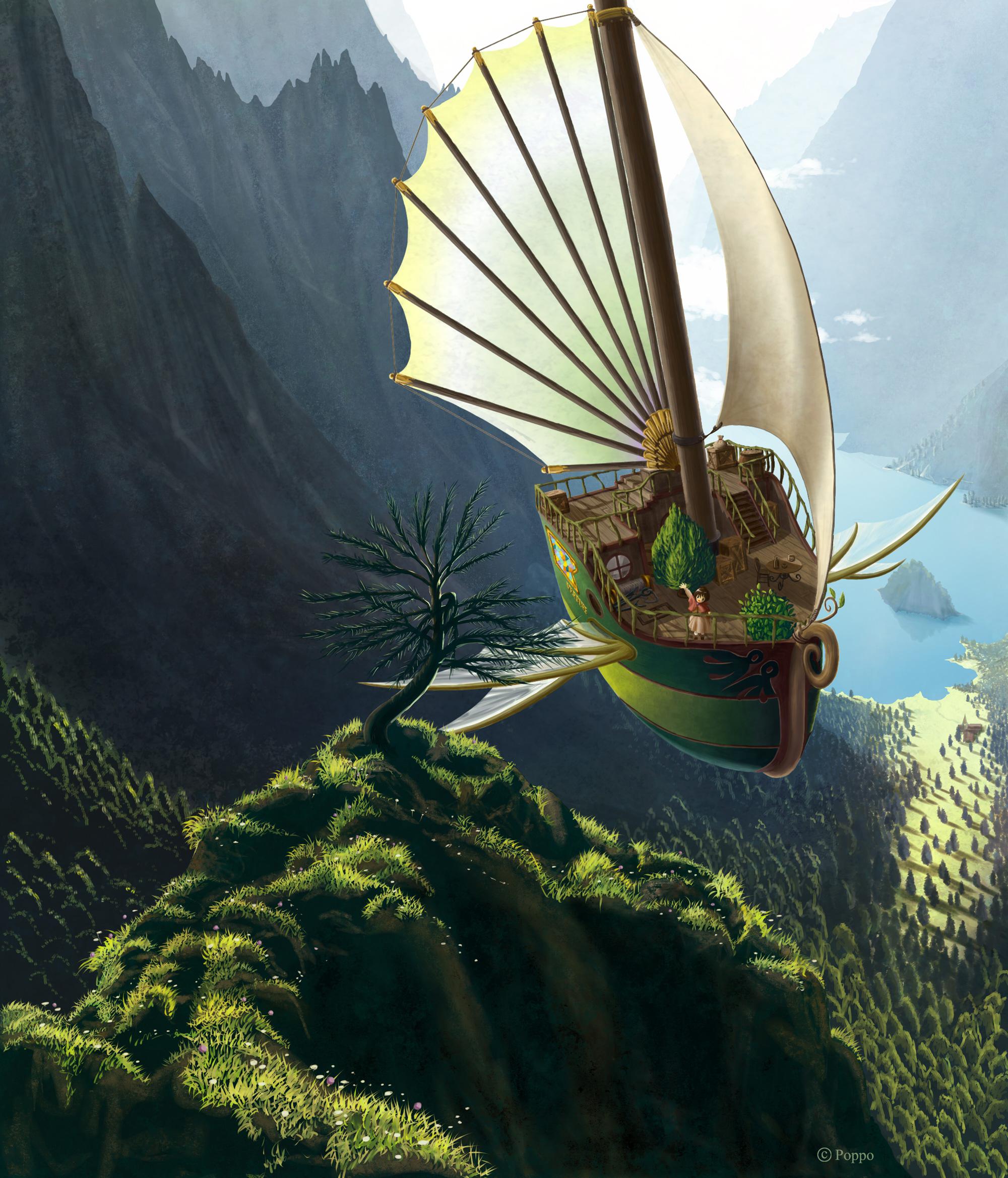 飞空船驶向浮岩山谷