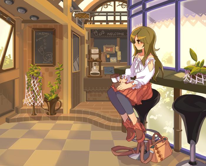 Min in cafe插画图片壁纸