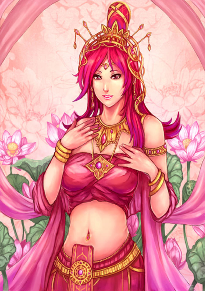 Lady Pink lotus插画图片壁纸