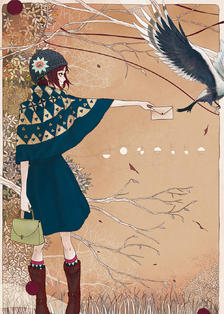 鸟与少女插画图片壁纸
