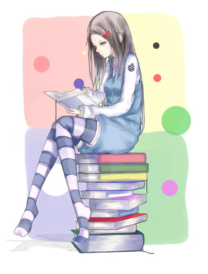 A girl is reading books　插画图片壁纸