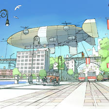 飞船之城插画图片壁纸