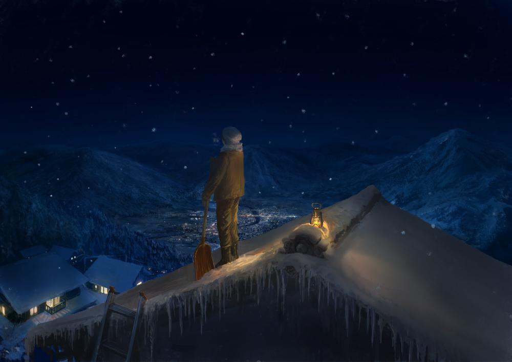 雪夜插画图片壁纸