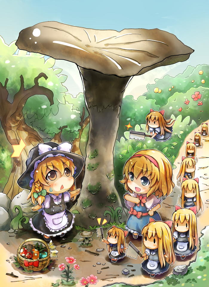 魔理沙和爱丽丝和巨大蘑菇!?插画图片壁纸