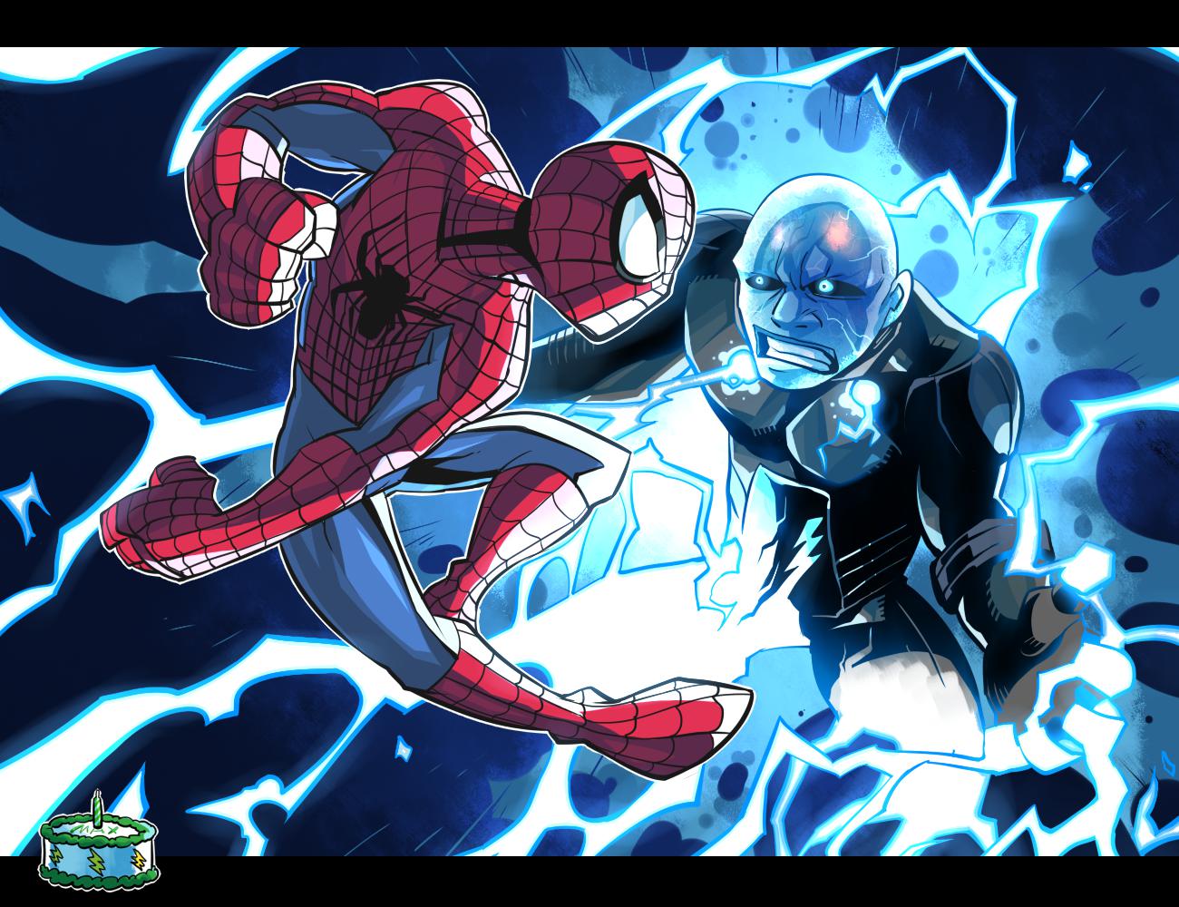 蜘蛛侠vs电光人插画图片壁纸