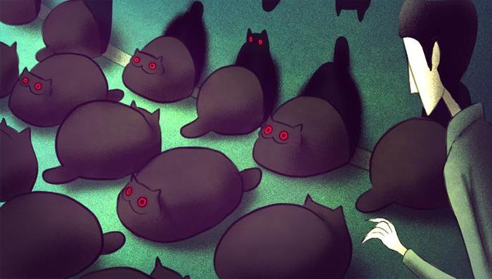 Creepy Cat 16 - Black cat path插画图片壁纸