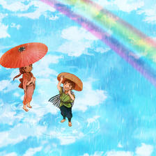 彩虹和太阳雨插画图片壁纸