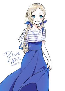 蓝色裙子的少女插画图片壁纸