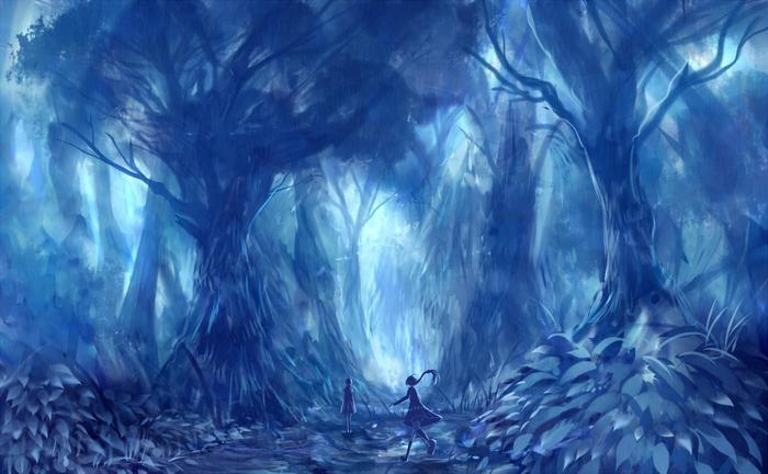 蔚蓝的森林插画图片壁纸