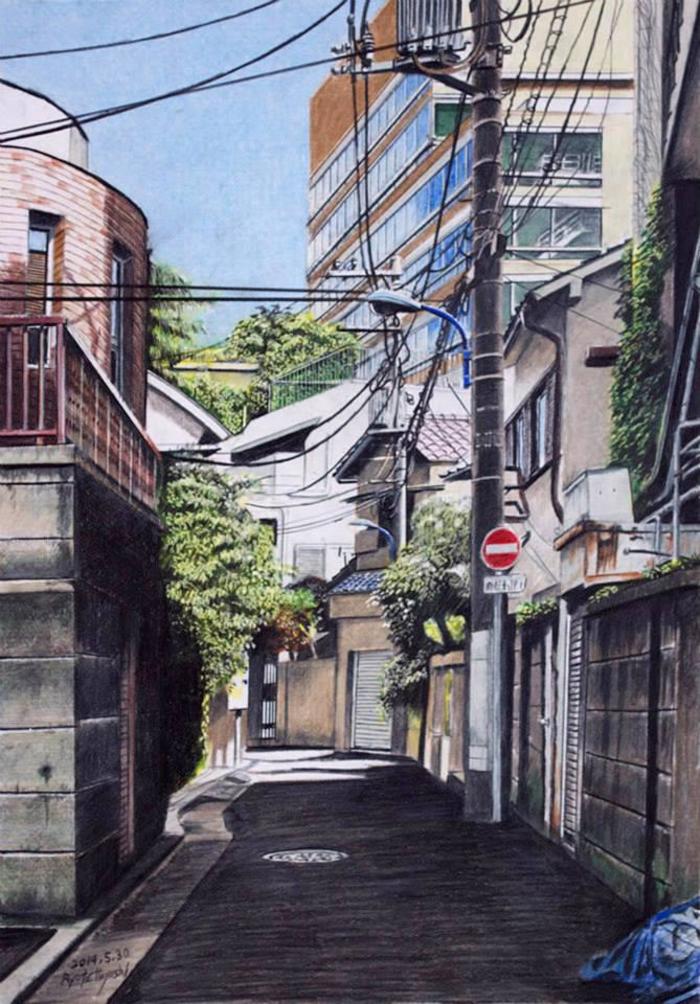午後の路地　新宿区大京町插画图片壁纸