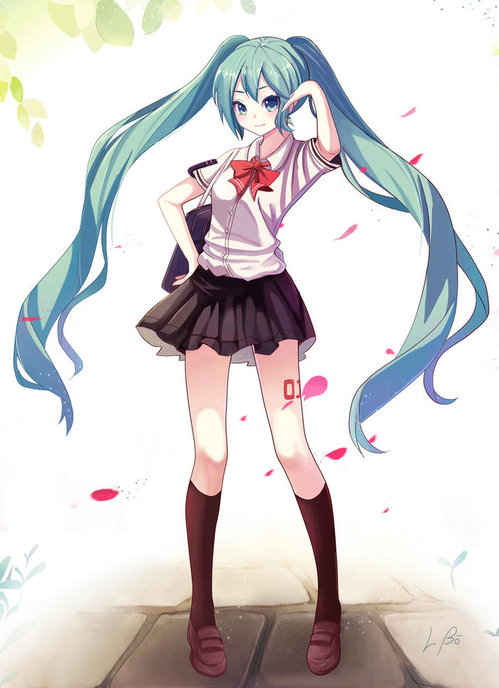 制服Miku插画图片壁纸