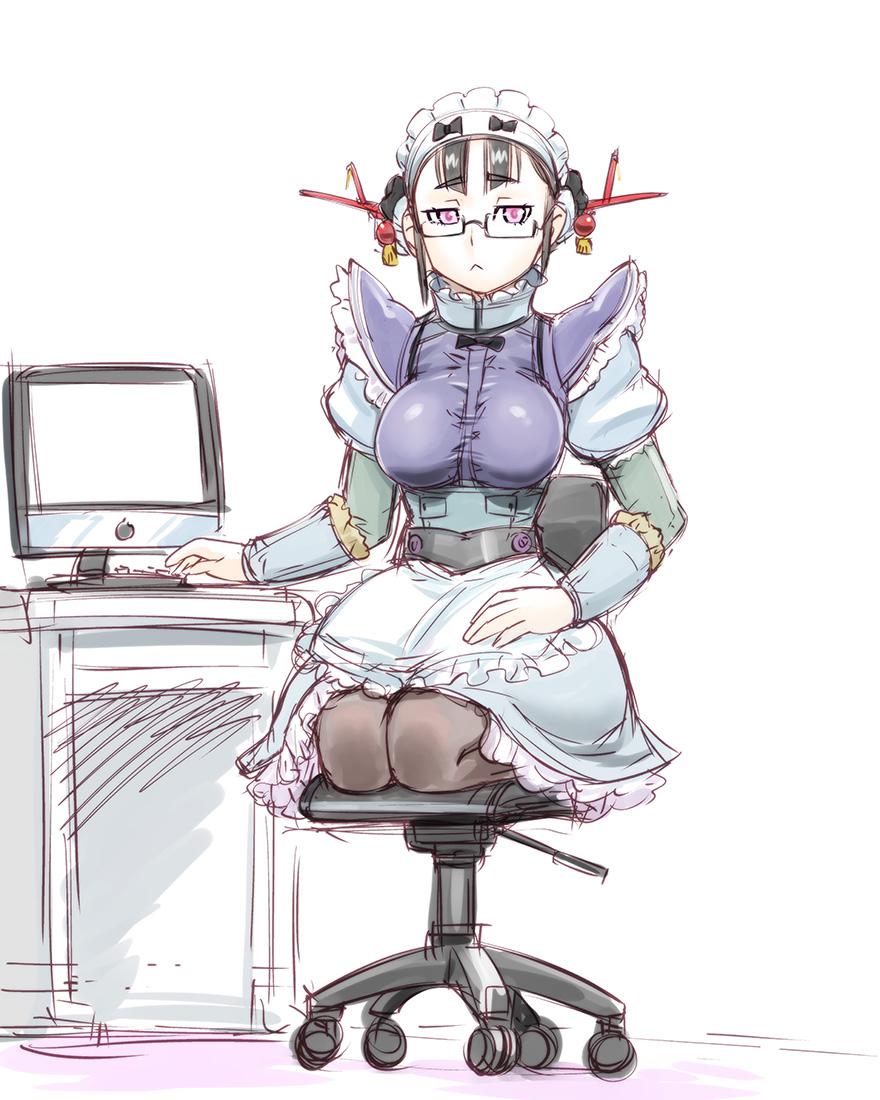 坐着工作的女仆插画图片壁纸