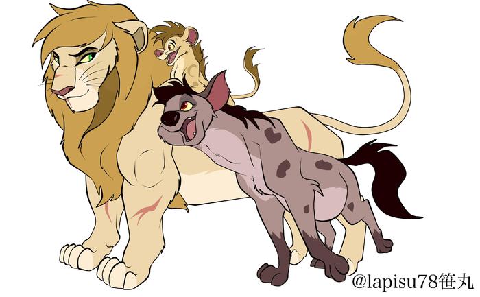 鬣狗和狮子插画图片壁纸