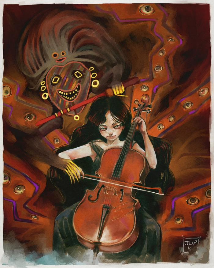 The cellist of dream插画图片壁纸