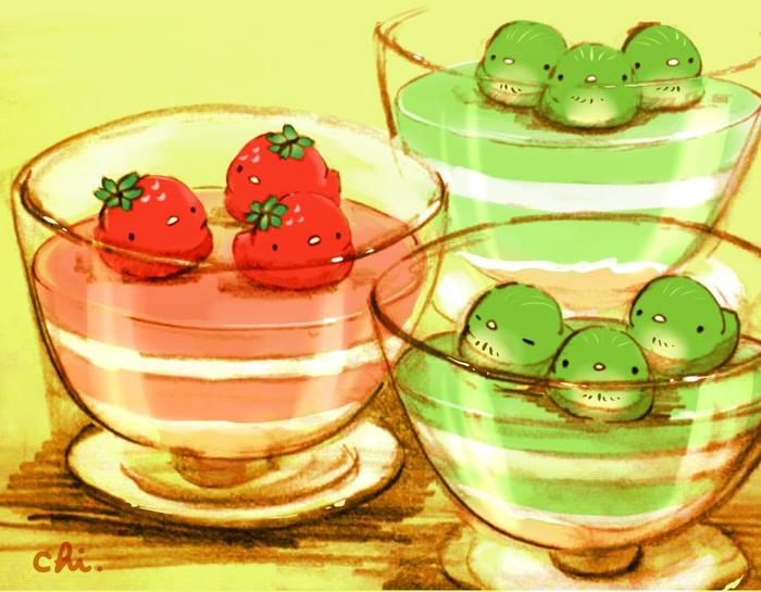 草莓慕斯和猕猴桃慕斯插画图片壁纸