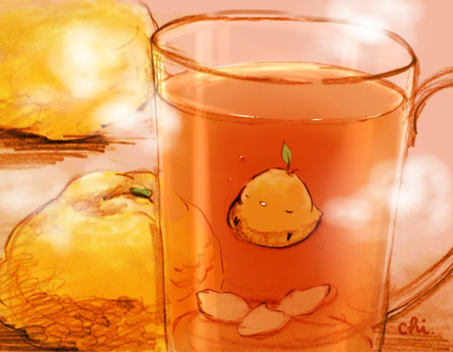 柚子姜汁热茶插画图片壁纸