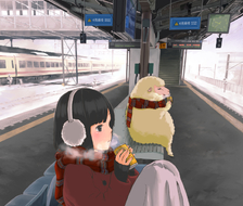 严冬的车站和羊-女孩子站台