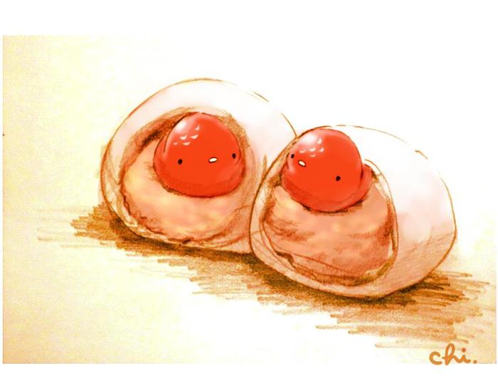 草莓雪见大福插画图片壁纸