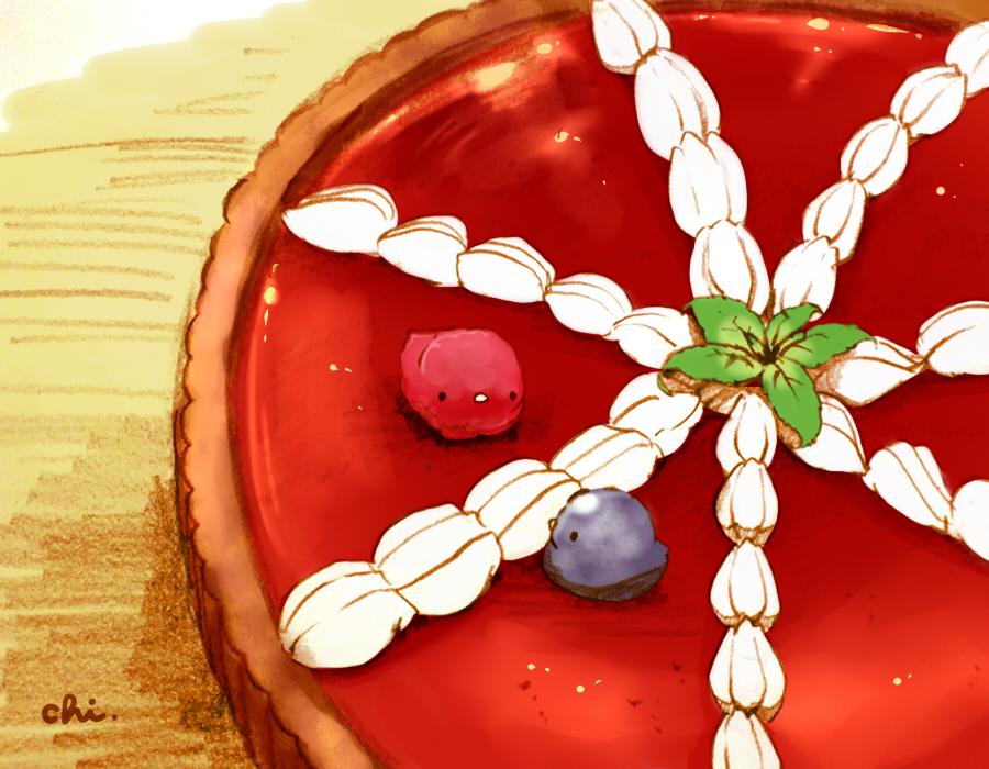 草莓和蓝莓奶油蛋挞插画图片壁纸