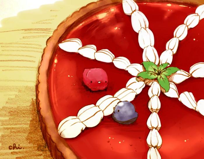 草莓和蓝莓奶油蛋挞插画图片壁纸
