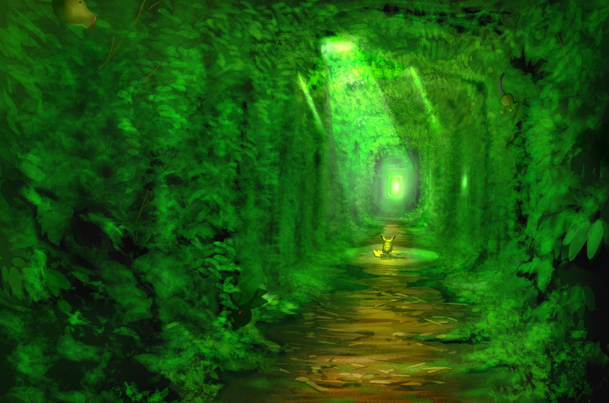 穿过绿色的隧道插画图片壁纸