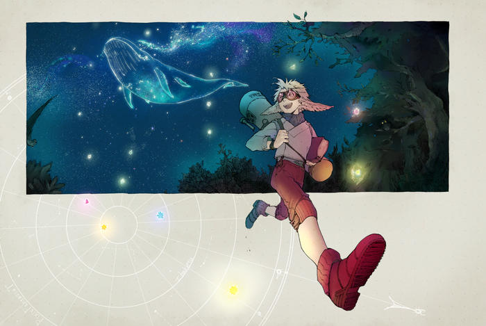 【PFT】奔跑的星星描绘朱鹭插画图片壁纸