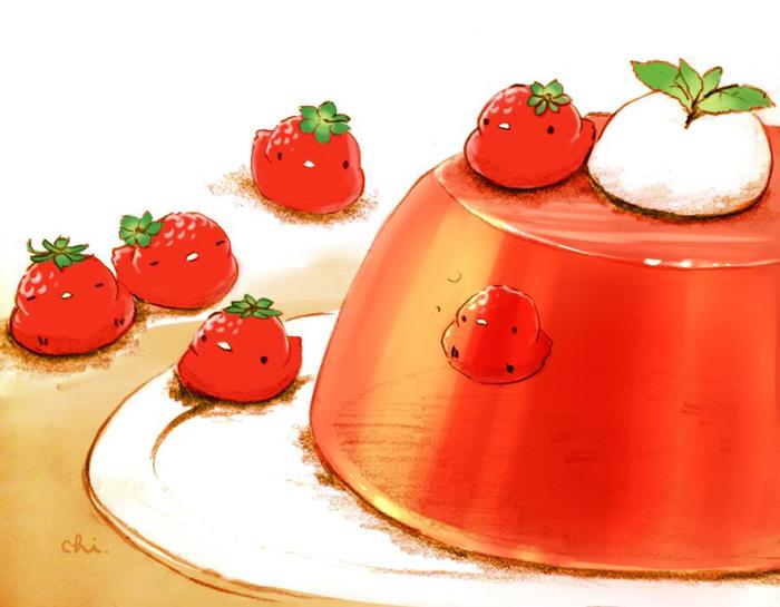 草莓果冻插画图片壁纸