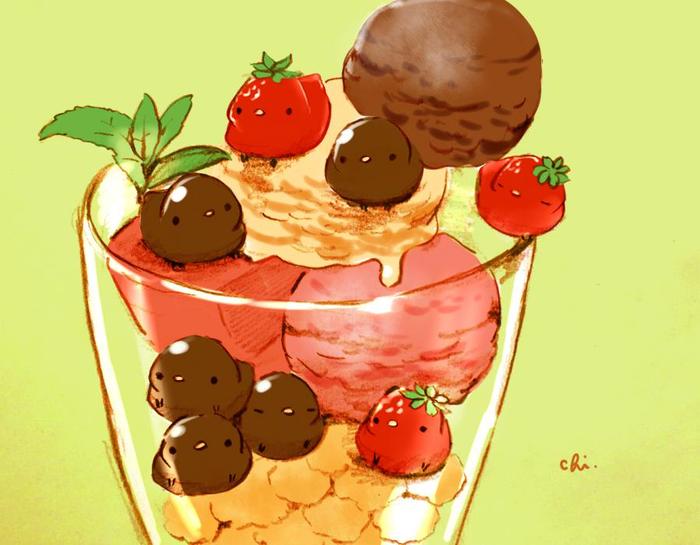 草莓和巧克力的芭菲插画图片壁纸