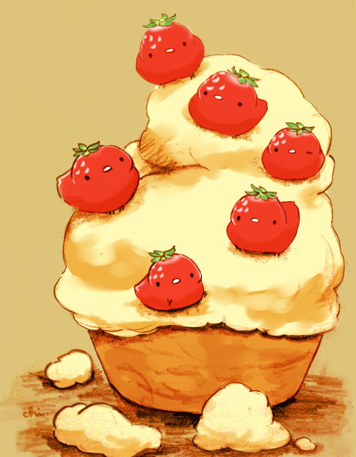 黑奶油和草莓蛋挞插画图片壁纸