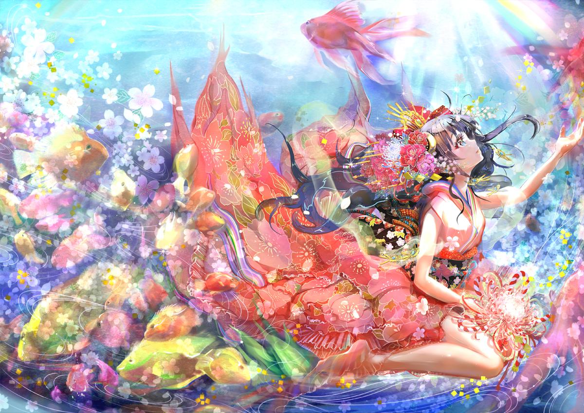 金魚姫插画图片壁纸
